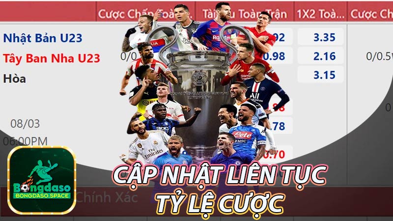 Liên tục cập nhật tỷ lệ cược